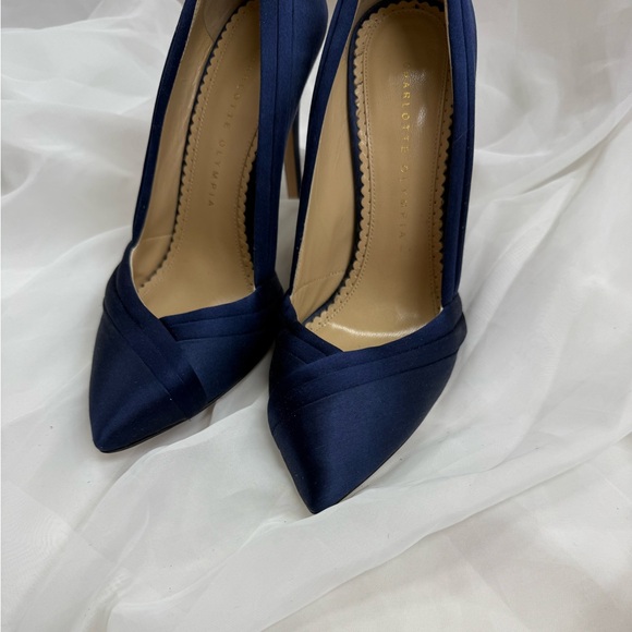 CHARLOTTE OLYMPIA NAVY BLUE SATIN DEBONAIRE PUMPS SIZE 38.5 - Picture 8 of 9